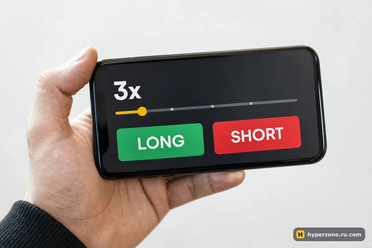 Экран телефона с ползунком плеча 3x и кнопками LONG и SHORT