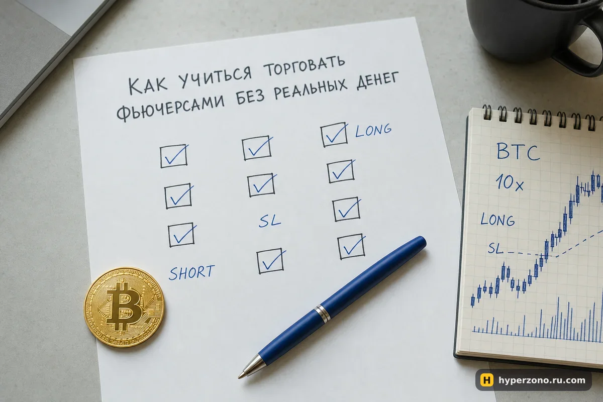 Лист с таблицей из клеток, часть отмечена галочками, рядом ручка и монета биткоина