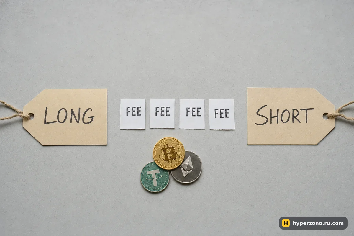 Две бумажные бирки LONG и SHORT, между ними четыре квитанции с надписью FEE и горстка монет