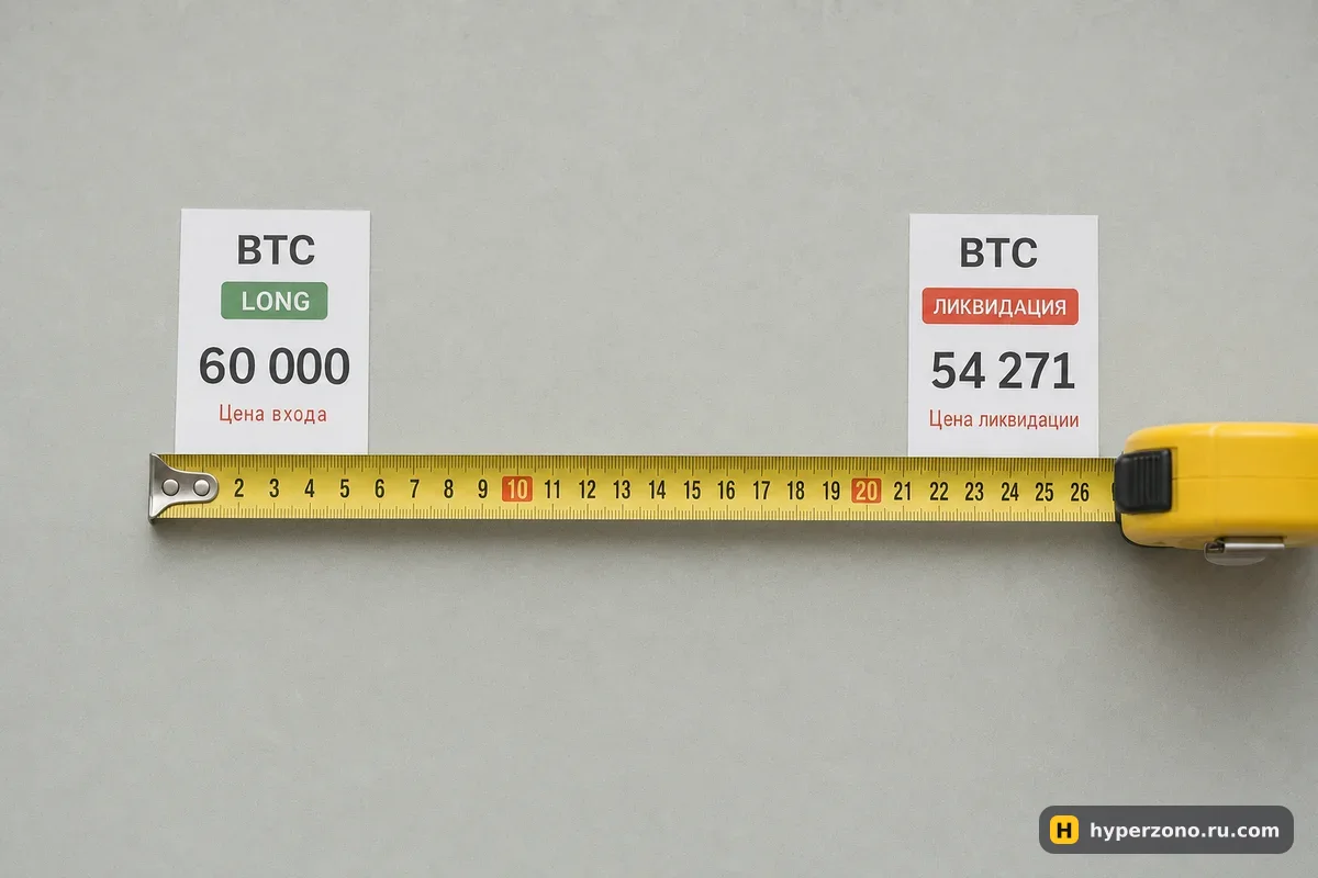 Рулетка, растянутая между бумажками с ценами 60 000 и 54 271
