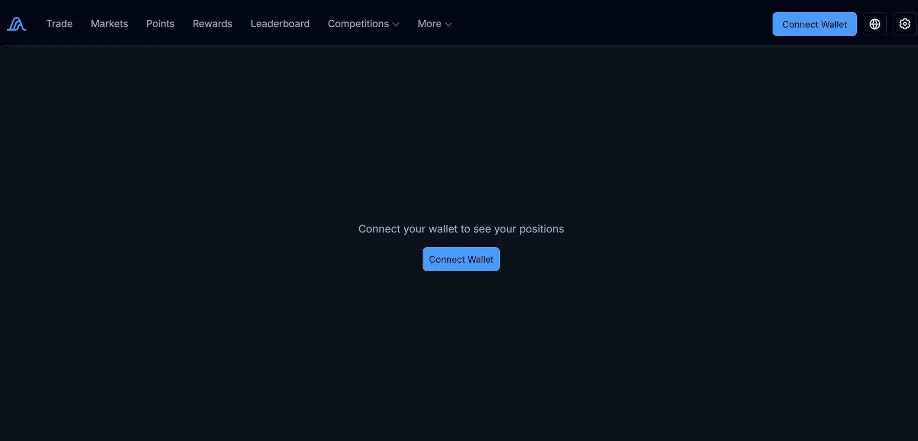 Стартовый экран Variational Omni до подключения кошелька: меню Trade, Markets, Points, Rewards, Leaderboard и кнопка Connect Wallet